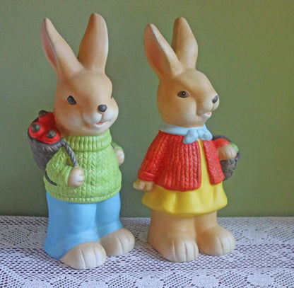 Vintage Bunny Figurines. Pair of Hand Painted Porcelain Rabbits. Spring and Easter Celebration. Collectible Figurines.