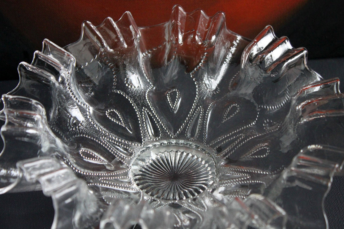 Vintage Depression Glass Bowl, Cabinet Display, Ruffled Edge