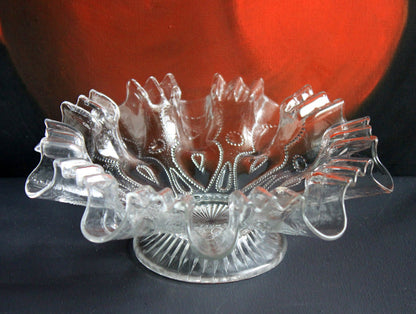 Vintage Depression Glass Bowl, Cabinet Display, Ruffled Edge