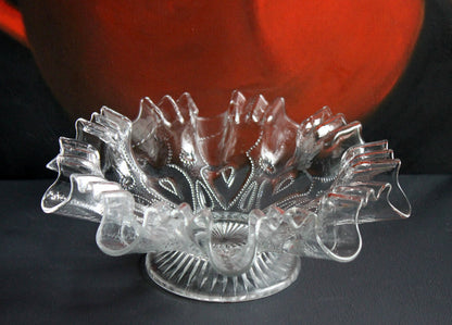 Vintage Depression Glass Bowl, Cabinet Display, Ruffled Edge