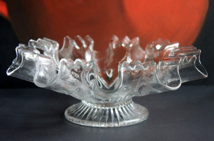 Vintage Depression Glass Bowl, Cabinet Display, Ruffled Edge
