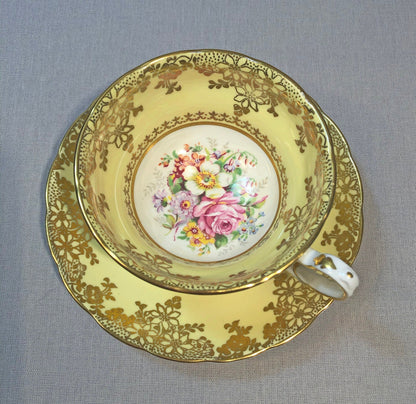 Vintage Grosvenor Tea Cup Set, Yellow Floral English Bone China