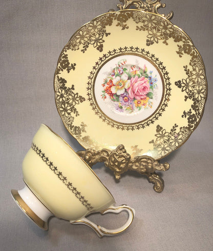 Vintage Grosvenor Tea Cup Set, Yellow Floral English Bone China