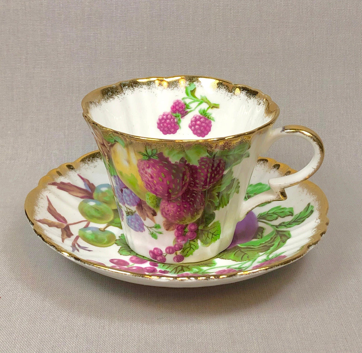 Vintage Metasco Tea Cup and Saucer, Cherry Blossom Iridescent Set