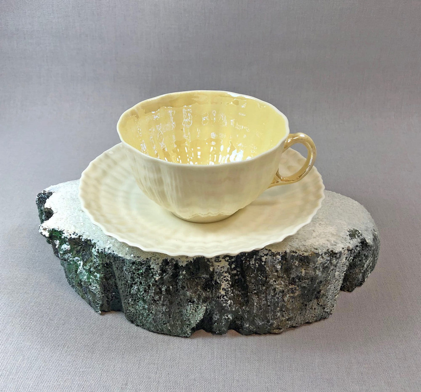 Antique Belleek Cup and Saucer, Sea Shell Pattern Porcelain Tea Set