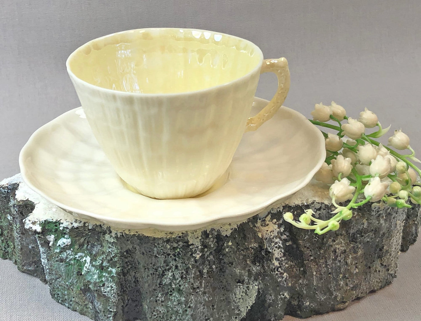 Antique Belleek Cup and Saucer, Sea Shell Pattern Porcelain Tea Set