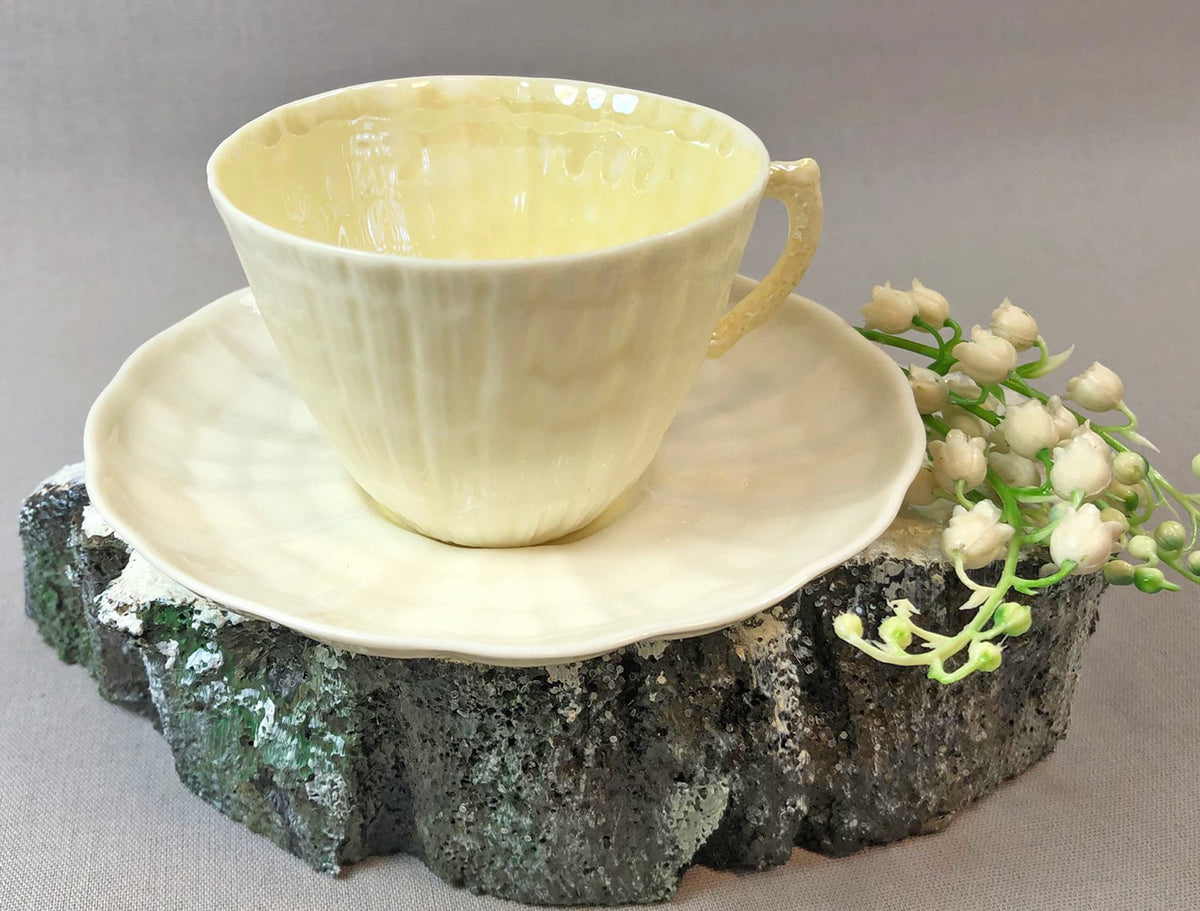 Antique Belleek Cup and Saucer, Sea Shell Pattern Porcelain Tea Set