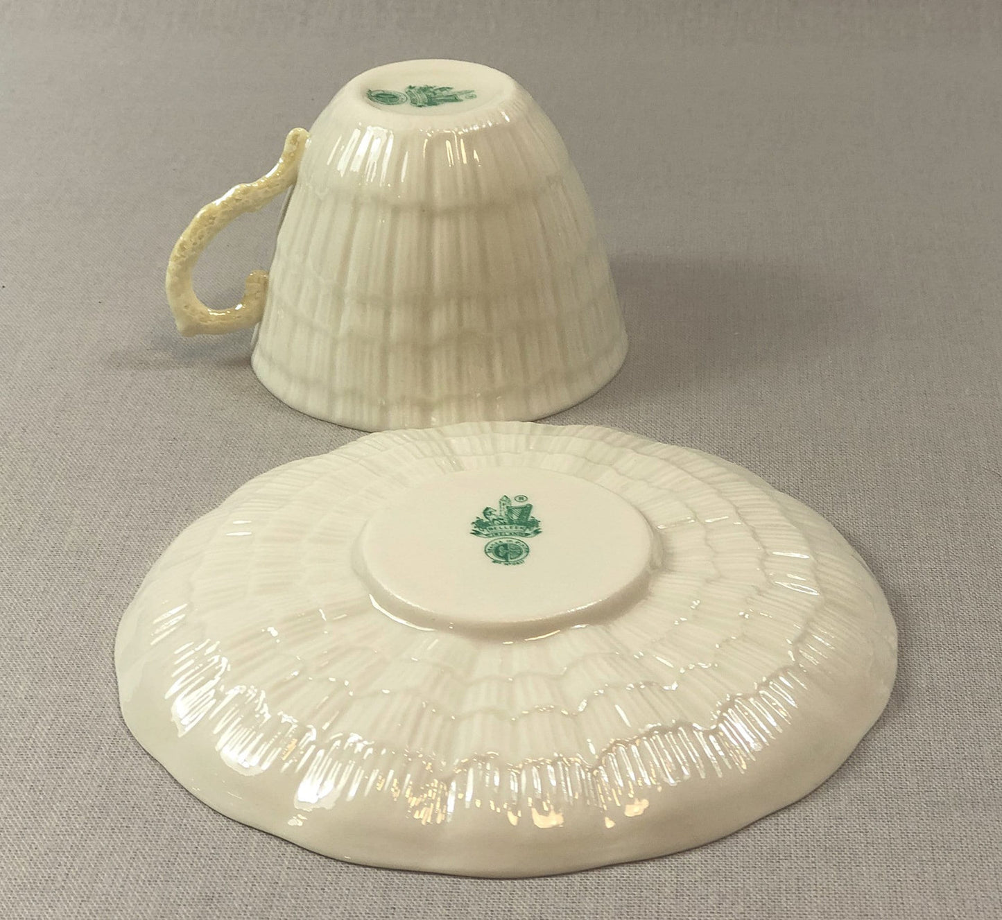 Antique Belleek Cup and Saucer, Sea Shell Pattern Porcelain Tea Set