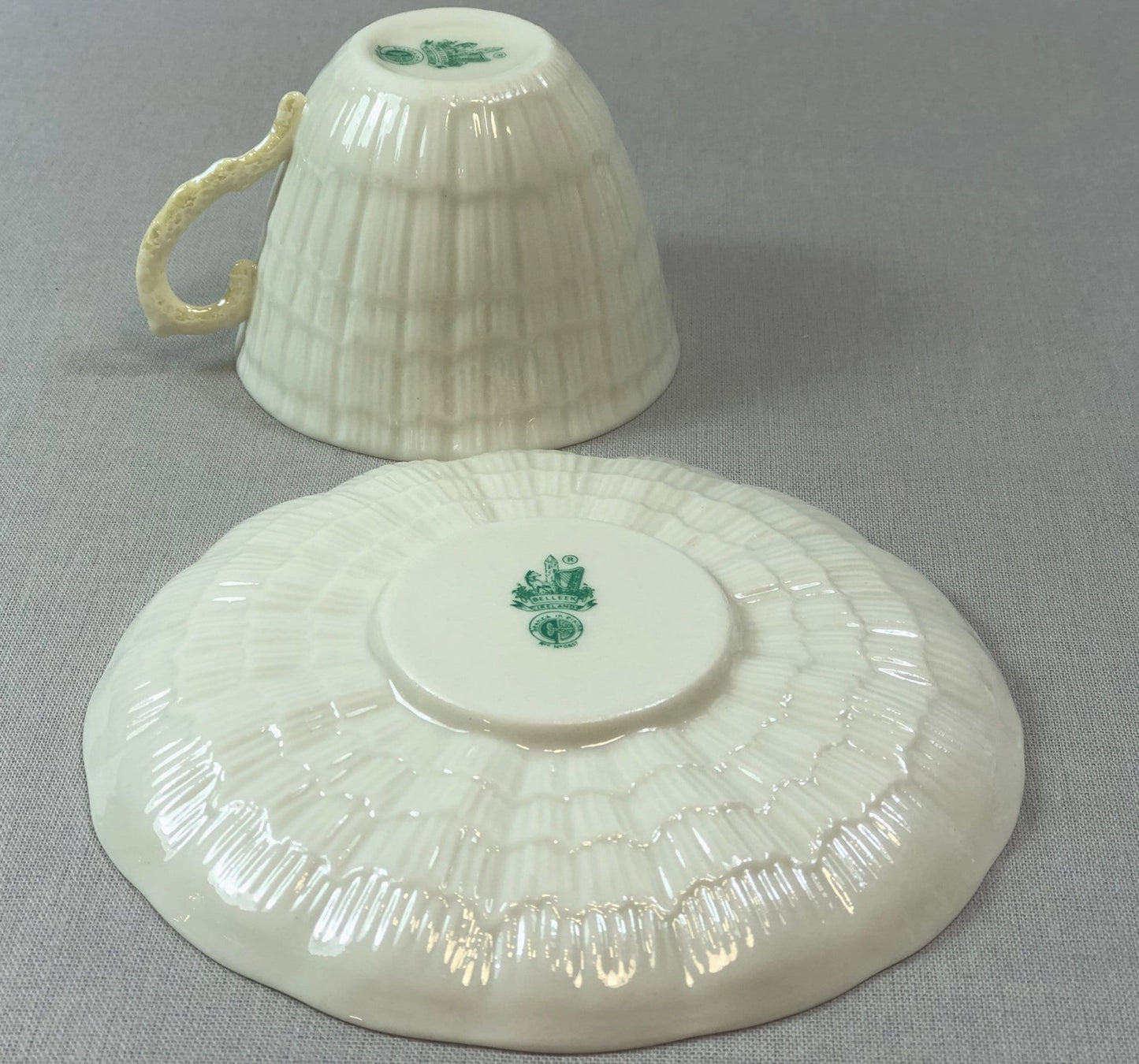 Antique Belleek Cup and Saucer, Sea Shell Pattern Porcelain Tea Set