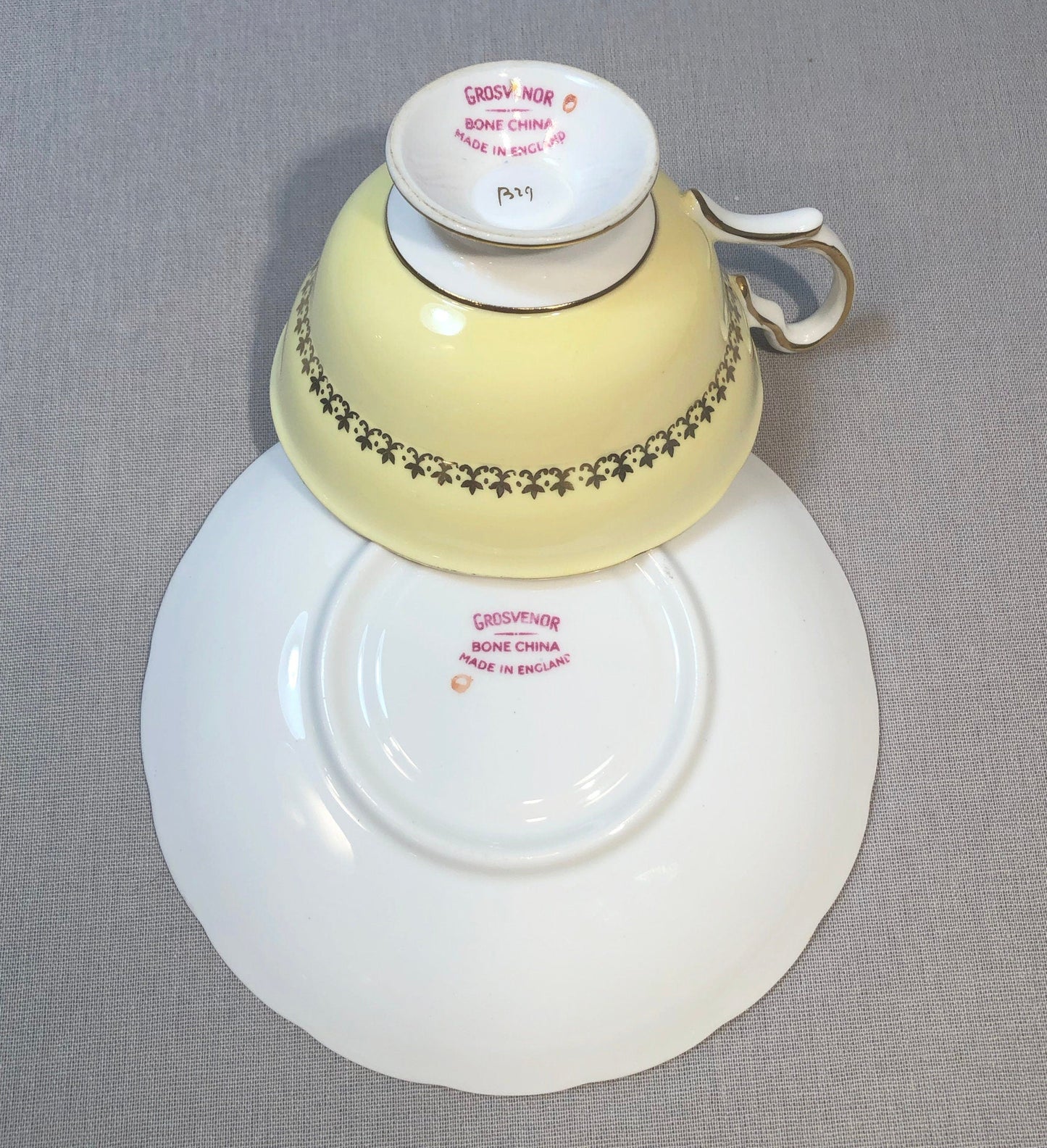Vintage Grosvenor Tea Cup Set, Yellow Floral English Bone China