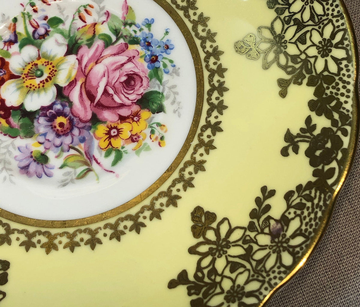 Vintage Grosvenor Tea Cup Set, Yellow Floral English Bone China
