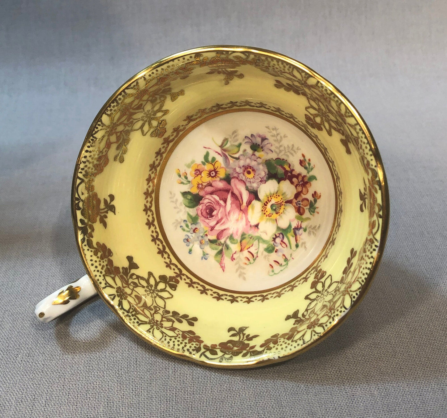 Vintage Grosvenor Tea Cup Set, Yellow Floral English Bone China