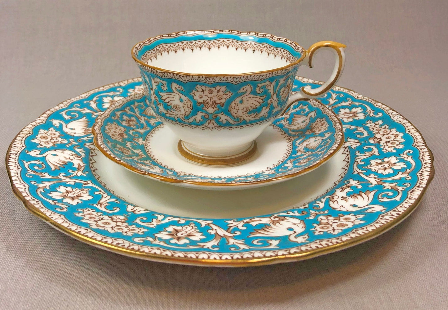 Crown Staffordshire Ellesmere Tea Cup and Saucer. Amazing Set with Repousse Detail ing, Number 14962 .