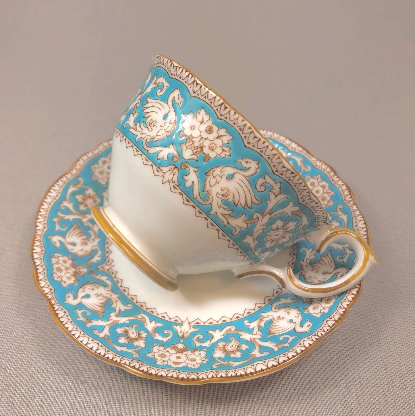 Crown Staffordshire Ellesmere Tea Cup and Saucer. Amazing Set with Repousse Detail ing, Number 14962 .