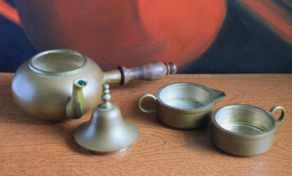 Antique Copper Turkish Coffee Maker Set, Wooden Handle, Tin Lined