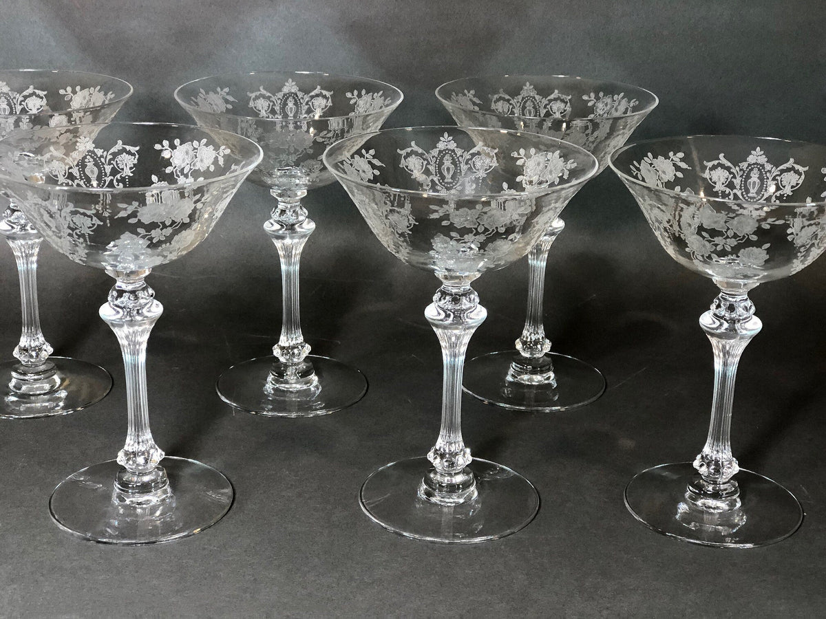 Vintage Cut Crystal Wine Goblets, Daisy Garland Motif, Set of Ten