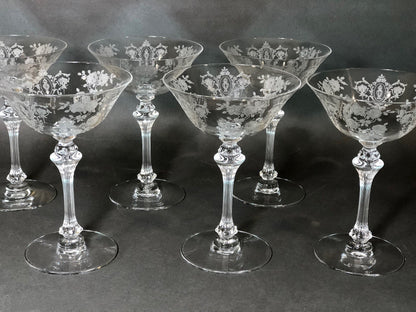 Vintage Cut Crystal Wine Goblets, Daisy Garland Motif, Set of Ten