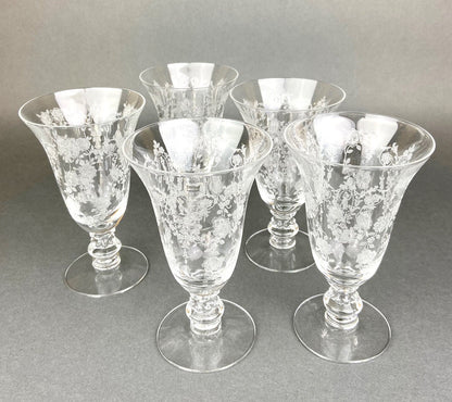 Antique Tiffin Franciscan Juice Glasses, Etched Cherokee Rose Pattern, Set of 5