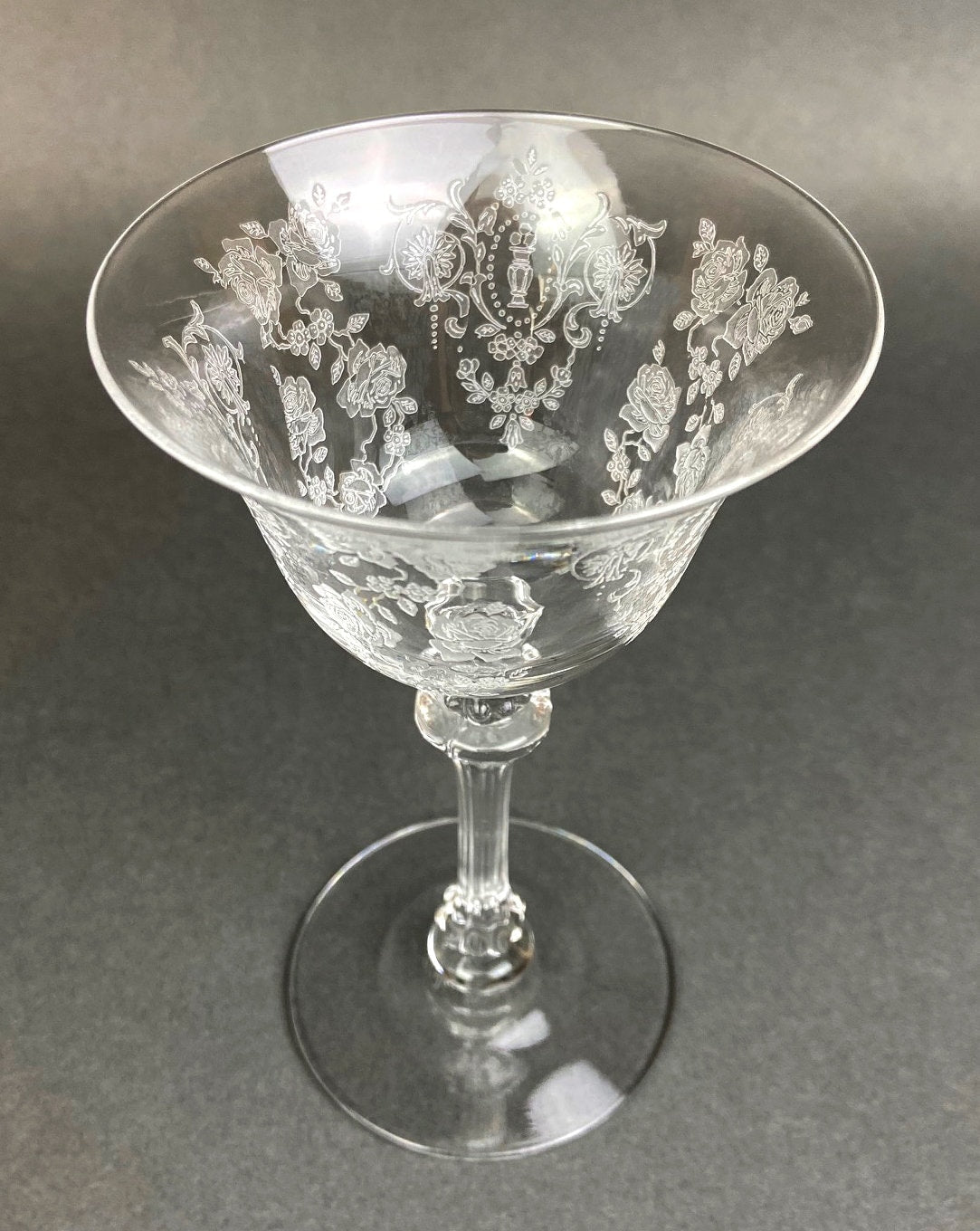 Vintage Tiffin Franciscan Champagne Stemware. Cherokee Rose Motif. Set of 8 Stunning Etched Champagne Glasses. Fine Dining. Fancy Barware.
