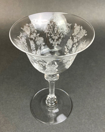 Vintage Tiffin Franciscan Champagne Stemware. Cherokee Rose Motif. Set of 8 Stunning Etched Champagne Glasses. Fine Dining. Fancy Barware.