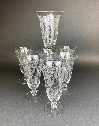 Antique Tiffin Franciscan Water Goblets in Cherokee Rose Pattern - Set of 7