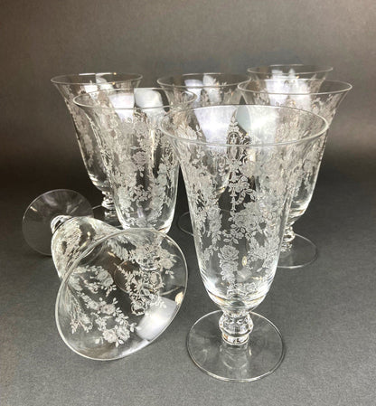 Antique Tiffin Franciscan Water Goblets in Cherokee Rose Pattern - Set of 7