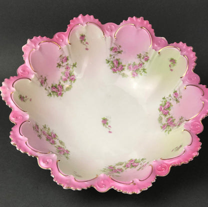 Antique M.Z. Austria Bowl with Scalloped Rim and Hand-Painted Roses