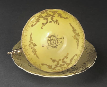 Vintage Royal Sealy Japan Lusterware Teacup and Saucer - Yellow & Gold Iridescent MCM