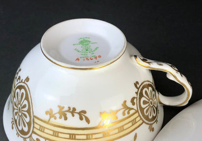 Vintage Staffordshire Tea Trio: Green, Gold, and Pink Porcelain Set