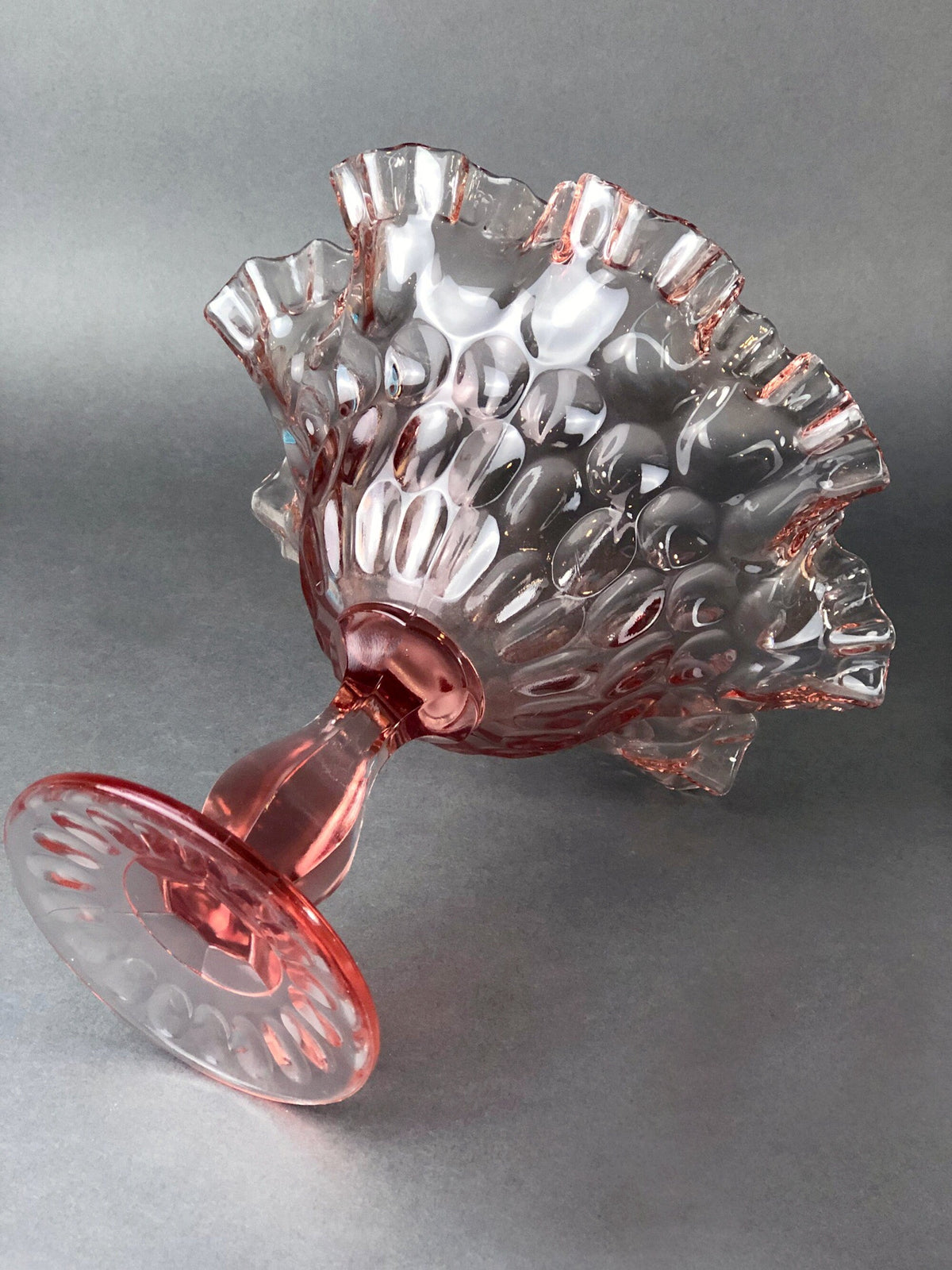 Green Glass Compote Shaped Like a Tree. Vintage Footed Serving Dish with Stem Shaped like a Tree Trunk. Fruit Stand. Table Centerpiece.