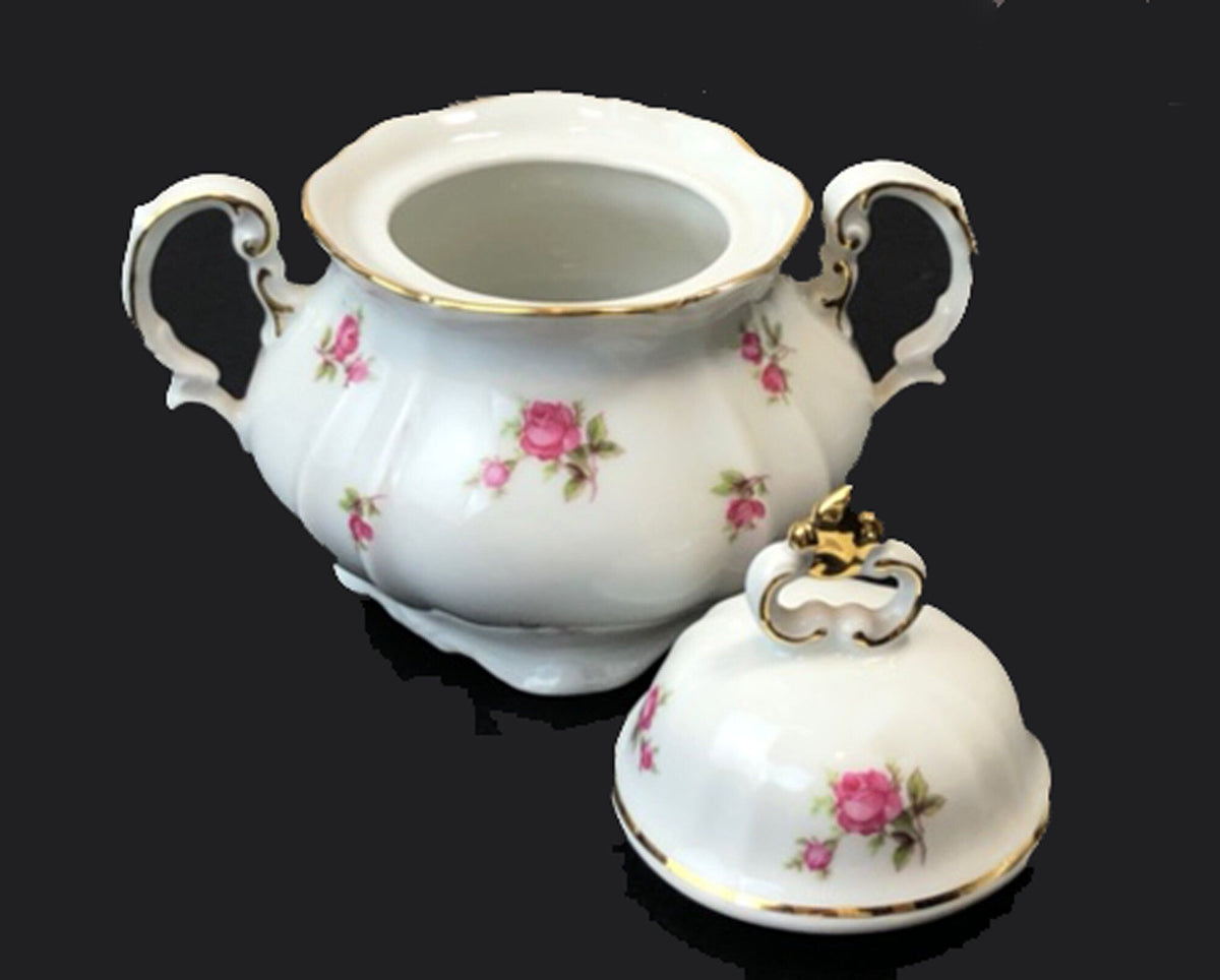 Antique Bavarian Teapot, Coffee Pot, Creamer, Sugar Bowl Set by Hertel Jacob Porcelain Co.