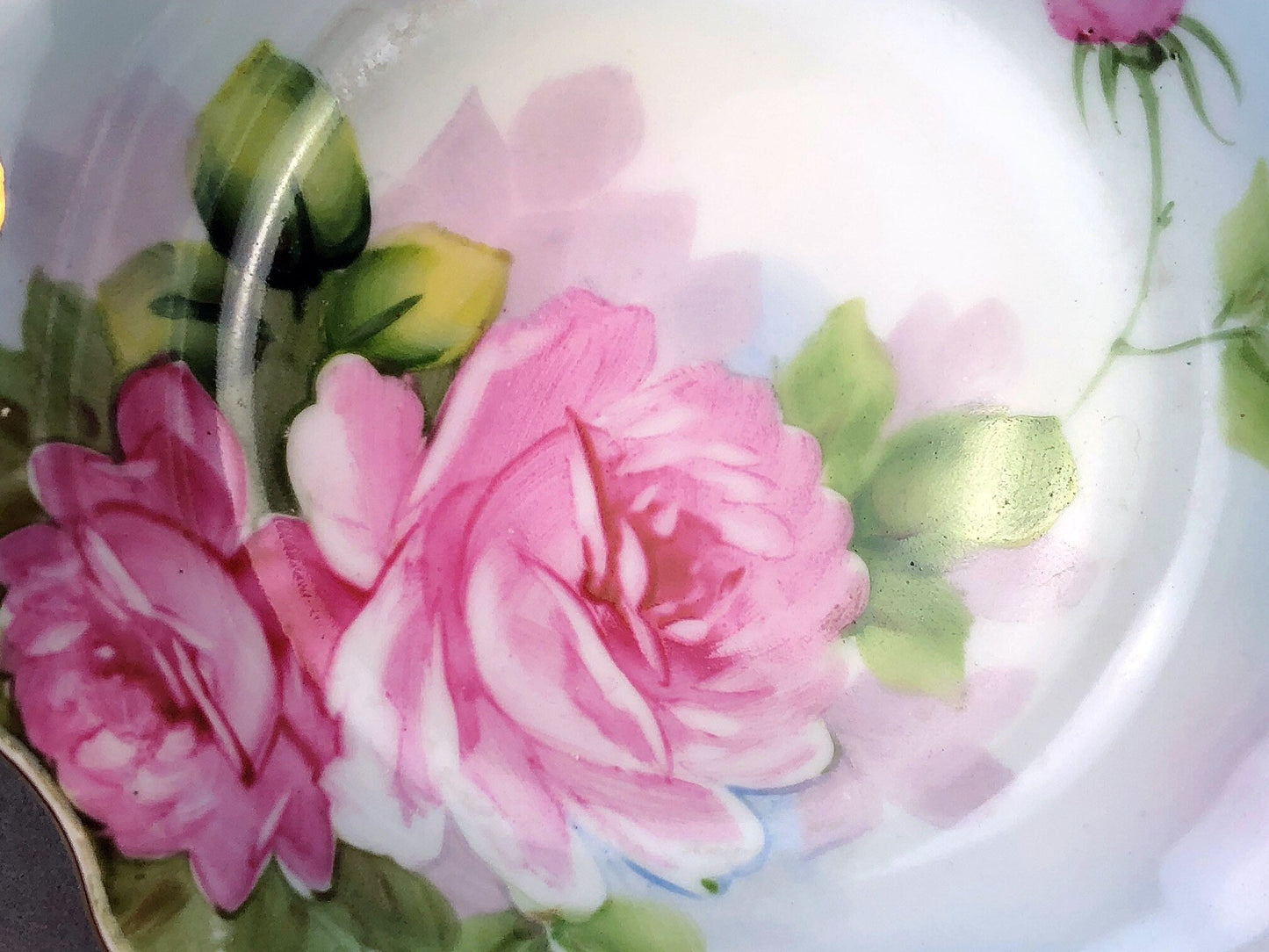 Antique Porcelain Berry Bowls in Blueberry Motif. Set of Two Small Serving Plates by Embassy Ware, Fondeville, England. Scalloped Rim.