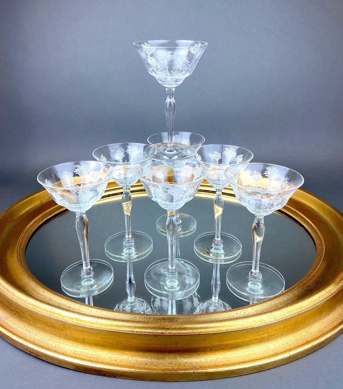 Vintage Morgantown Mayfair Etched Liquor Stemware, Set of 8