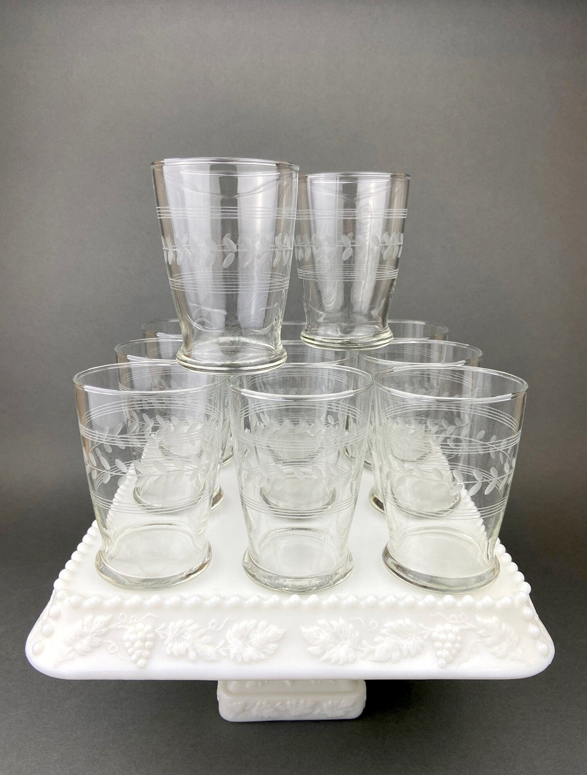 Anchor Hocking Water, Wine, Juice Goblets. Set of Six. Beaded Base. Berwick or Boopie Pattern. Mid C Modern Stemware. Dining Room Decor.