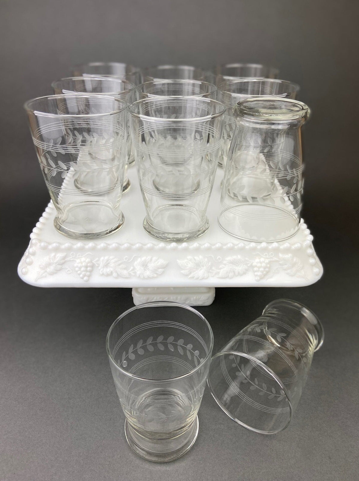 Anchor Hocking Water, Wine, Juice Goblets. Set of Six. Beaded Base. Berwick or Boopie Pattern. Mid C Modern Stemware. Dining Room Decor.