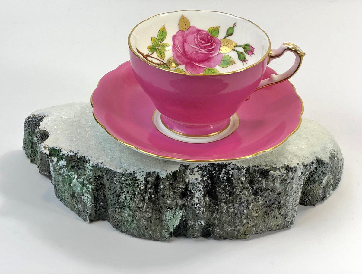 Vintage Cup and Saucer by Staffordshire, England. Hand Painted Tea Set Signed by Artist.