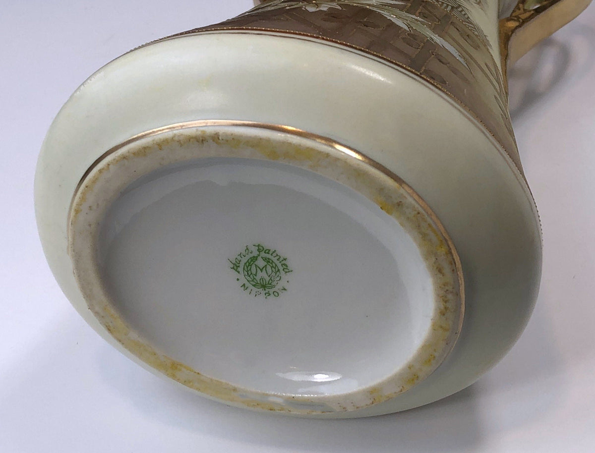 Hand Painted Art Nouveau Nippon Vase, Antique Japanese Gold Floral Urn