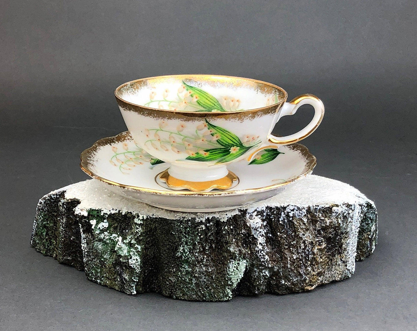 Vintage Teacup and Saucer with Lilies of the Valley Pattern