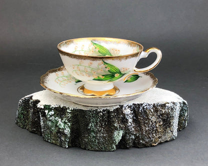 Vintage Teacup and Saucer with Lilies of the Valley Pattern