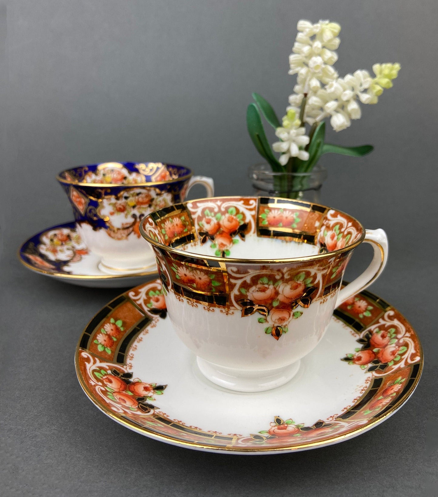 Royal Albert Crown China Tea Cups and Saucers, Hand Painted Floral Set