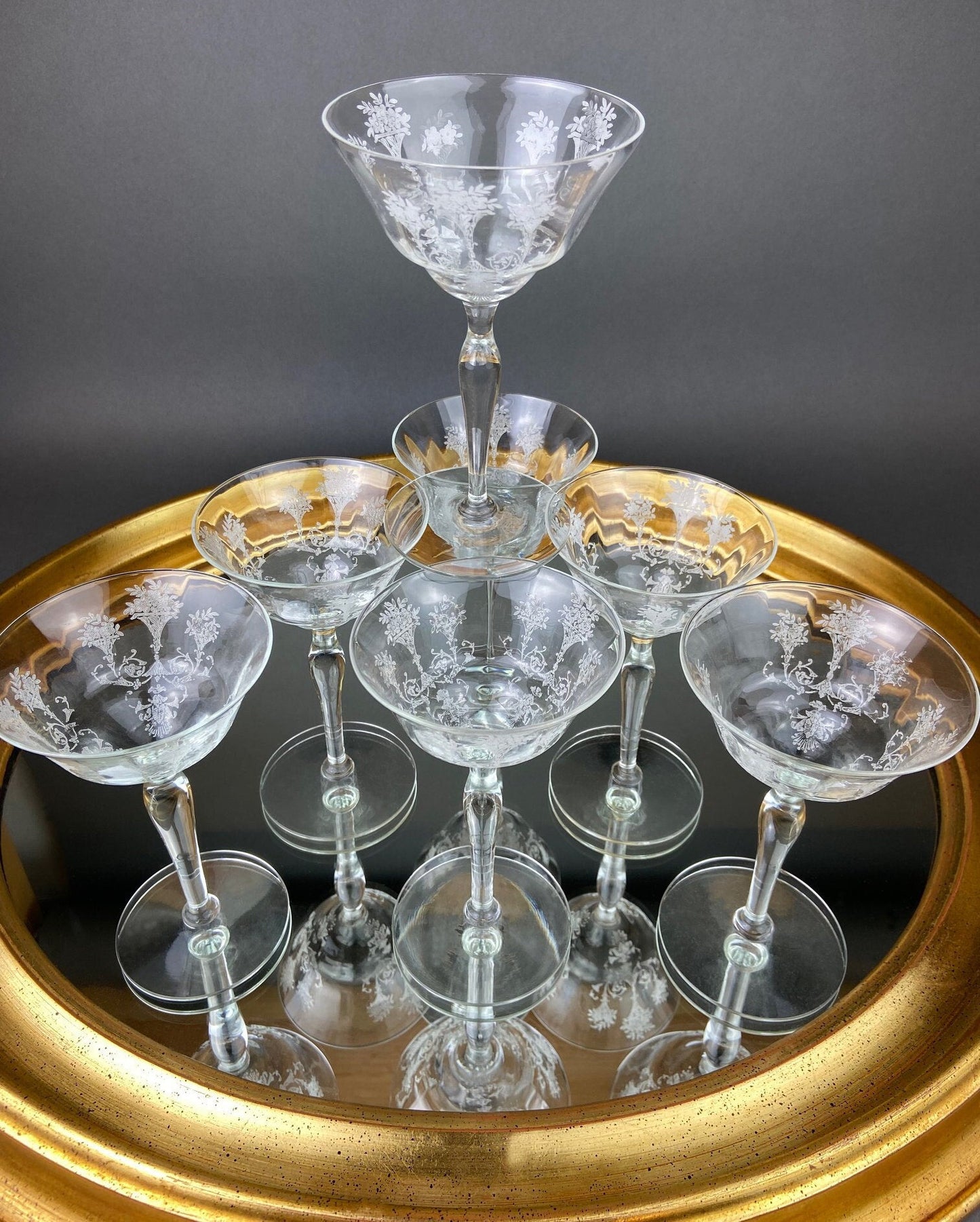 Vintage Morgantown Mayfair Etched Liquor Stemware, Set of 8