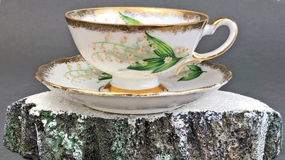 Vintage Teacup and Saucer with Lilies of the Valley Pattern