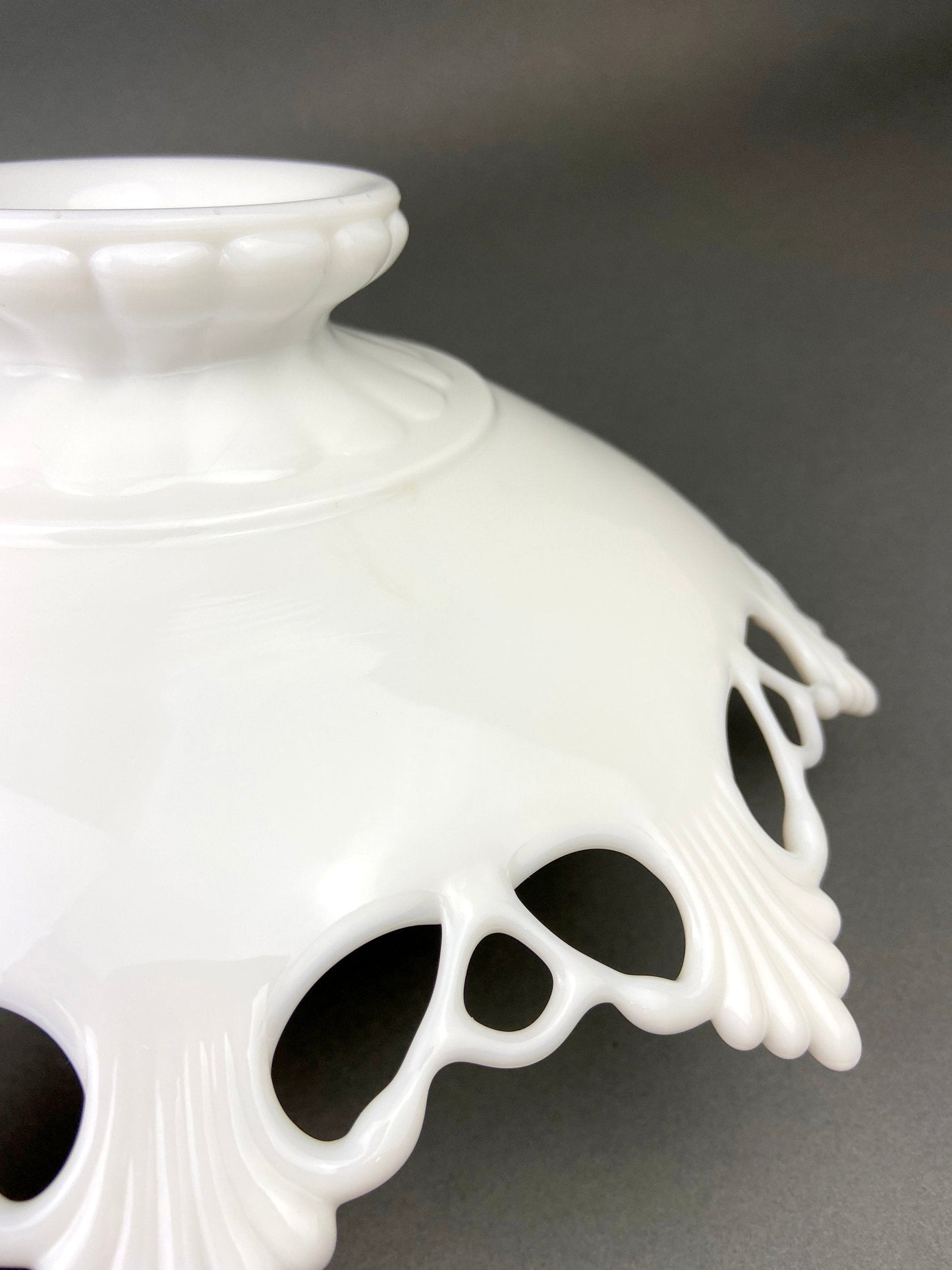 Vintage Westmoreland Milk Glass Bowl, Open Lace Edge, Footed Candy Dish