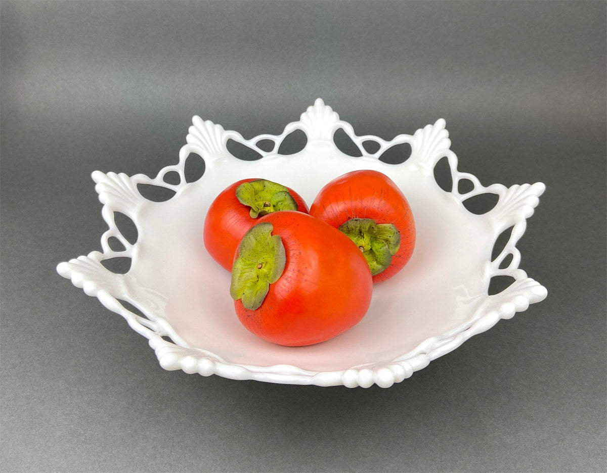 Vintage Westmoreland Milk Glass Bowl, Open Lace Edge, Footed Candy Dish