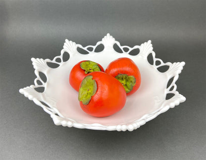Vintage Westmoreland Milk Glass Bowl, Open Lace Edge, Footed Candy Dish