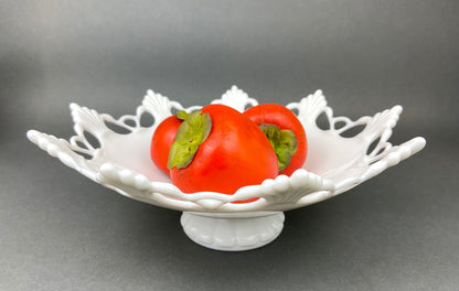Vintage Westmoreland Milk Glass Bowl, Open Lace Edge, Footed Candy Dish