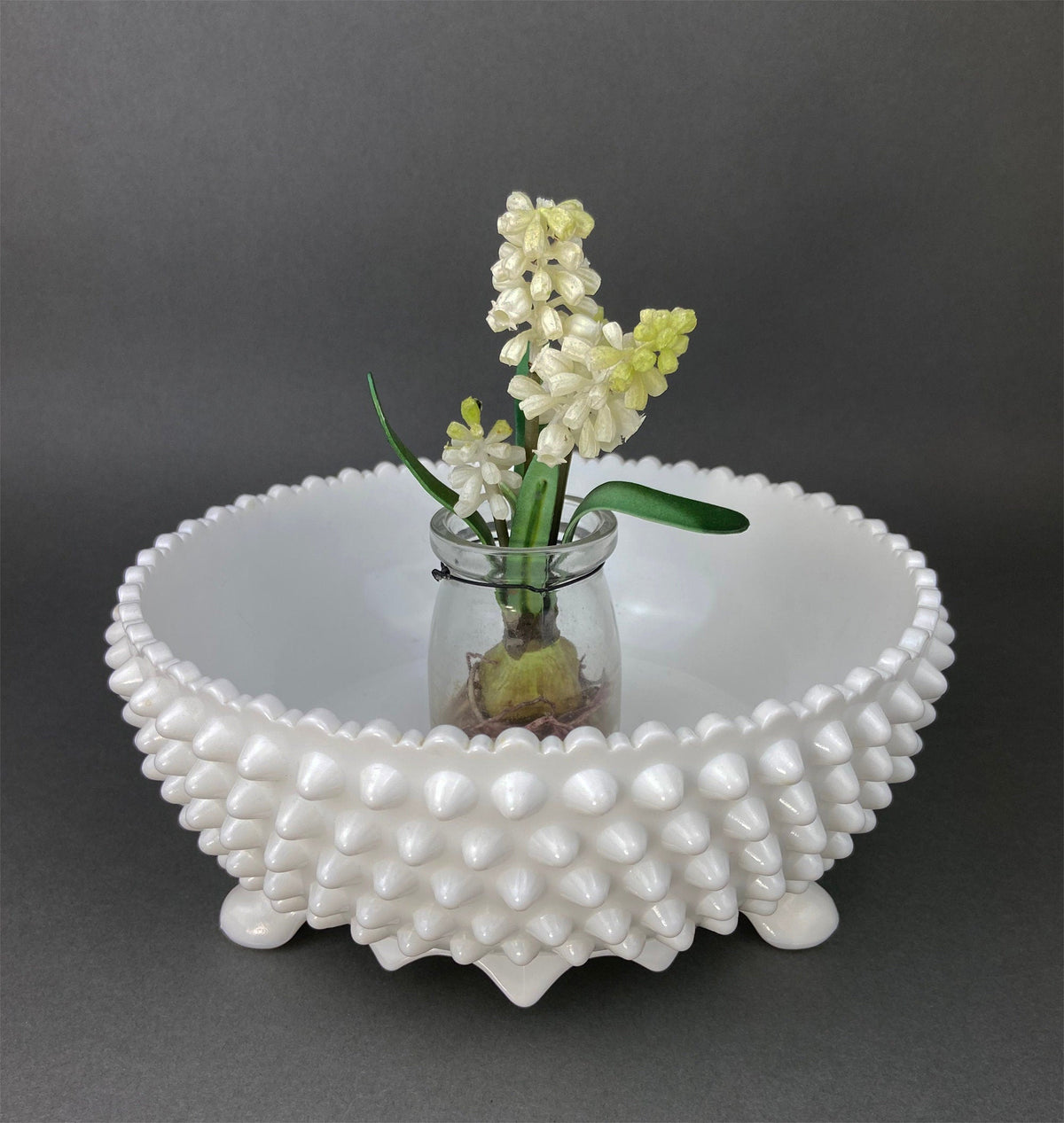 Vintage Milk Glass Bowl, Reticulated Lace Rim, White Table Centerpiece