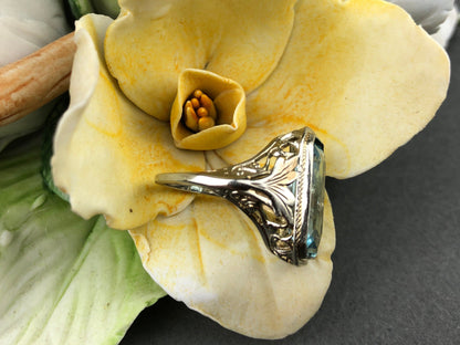 Art Deco 14k Gold 5ct Sky Blue Topaz Ring