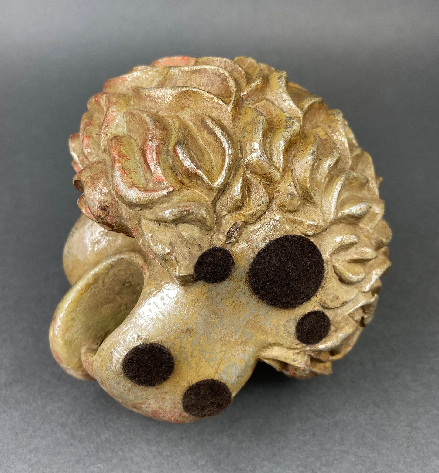 Distressed Gold and Silver Lion Head Sculpture, Office Decor