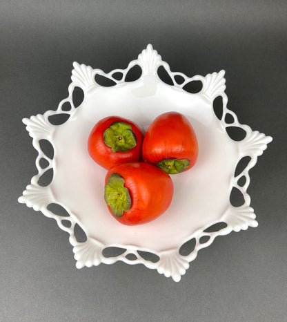 Vintage Westmoreland Milk Glass Bowl, Open Lace Edge, Footed Candy Dish